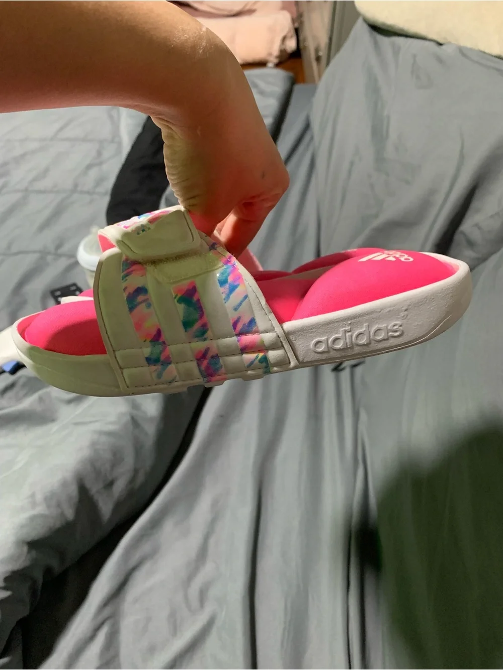 adidas Hot Pink Slide Sandals with Iridescent Accents